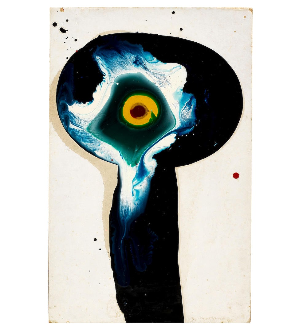 SADAMASA MOTONAGA (1922-2011) Untitled circa 1961: SADAMASA MOTONAGA (1922-2011) Untitled circa 1961 signed oil and synthetic resin on paper laid on board 14 by 9 cm. 5 1/2 by 3 9/16 in. This work was executed circa 1961. Footnotes: This work is regis