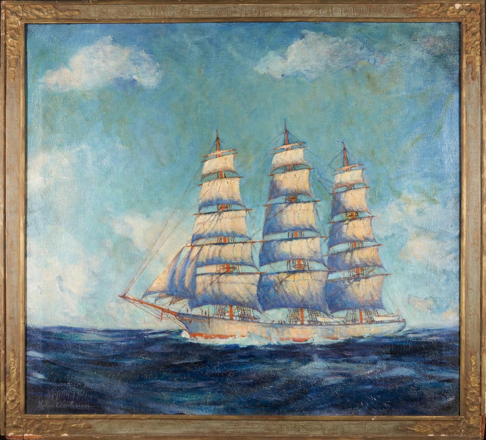 HELGE ANDERSON (AMERICAN, 20TH CENTURY) A THREE-MASTED SHIP ON A SUNNY DAY (1 of 4)