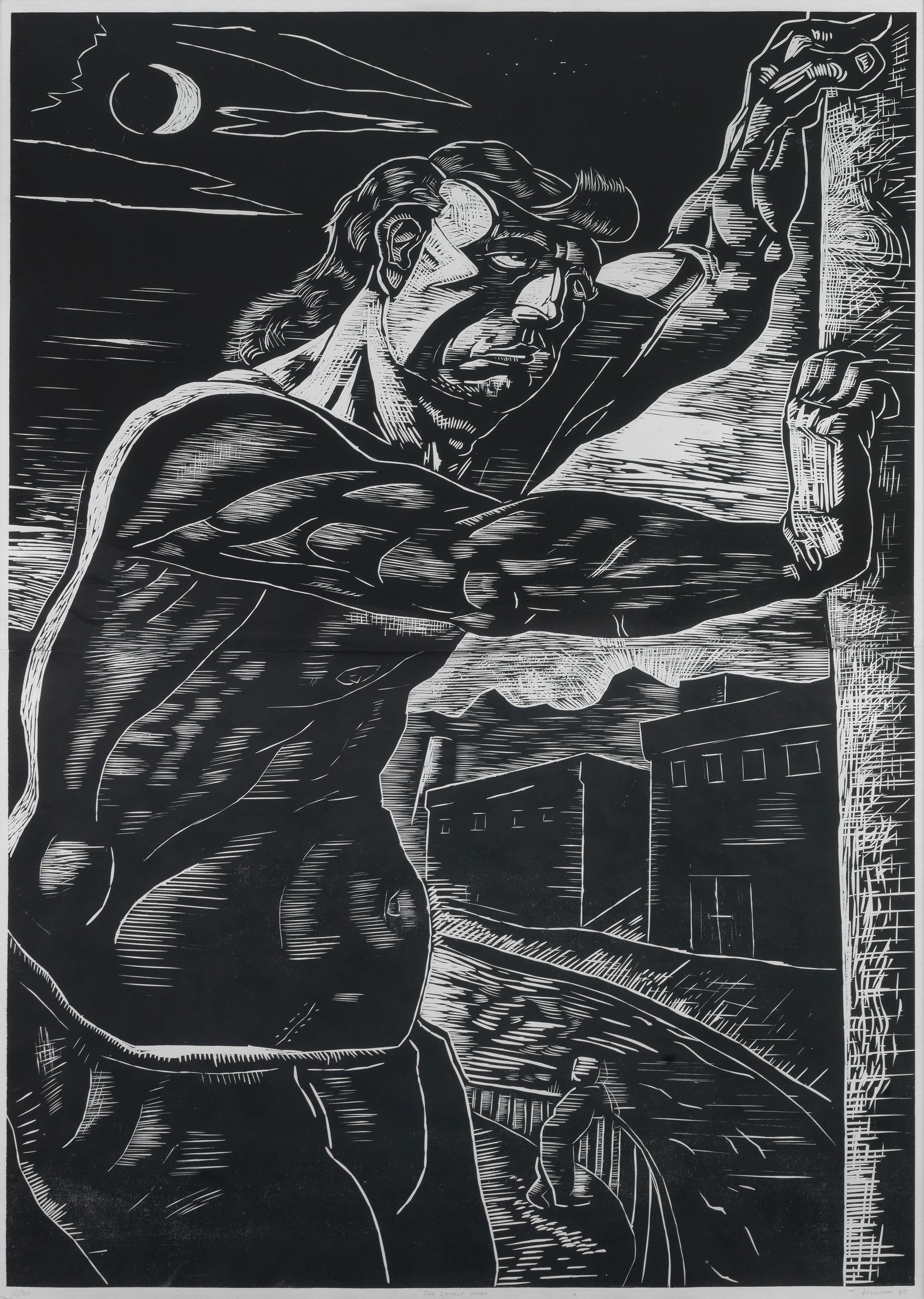Peter Howson OBE (British, born 1958) The Lonely Hero: Peter Howson OBE (British, born 1958) The Lonely Hero signed and dated in pencil 'HOWSON '87' (lower right), titled in pencil (lower centre), editioned in pencil '2/30' (lower left) woodcut on two she