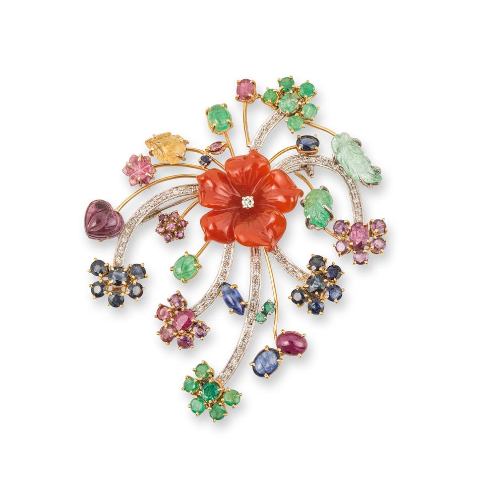 BROCHE PIERRES DE COULEUR ET DIAMANTS GEM-SET AND DIAMOND BROOCH (1 of 3)
