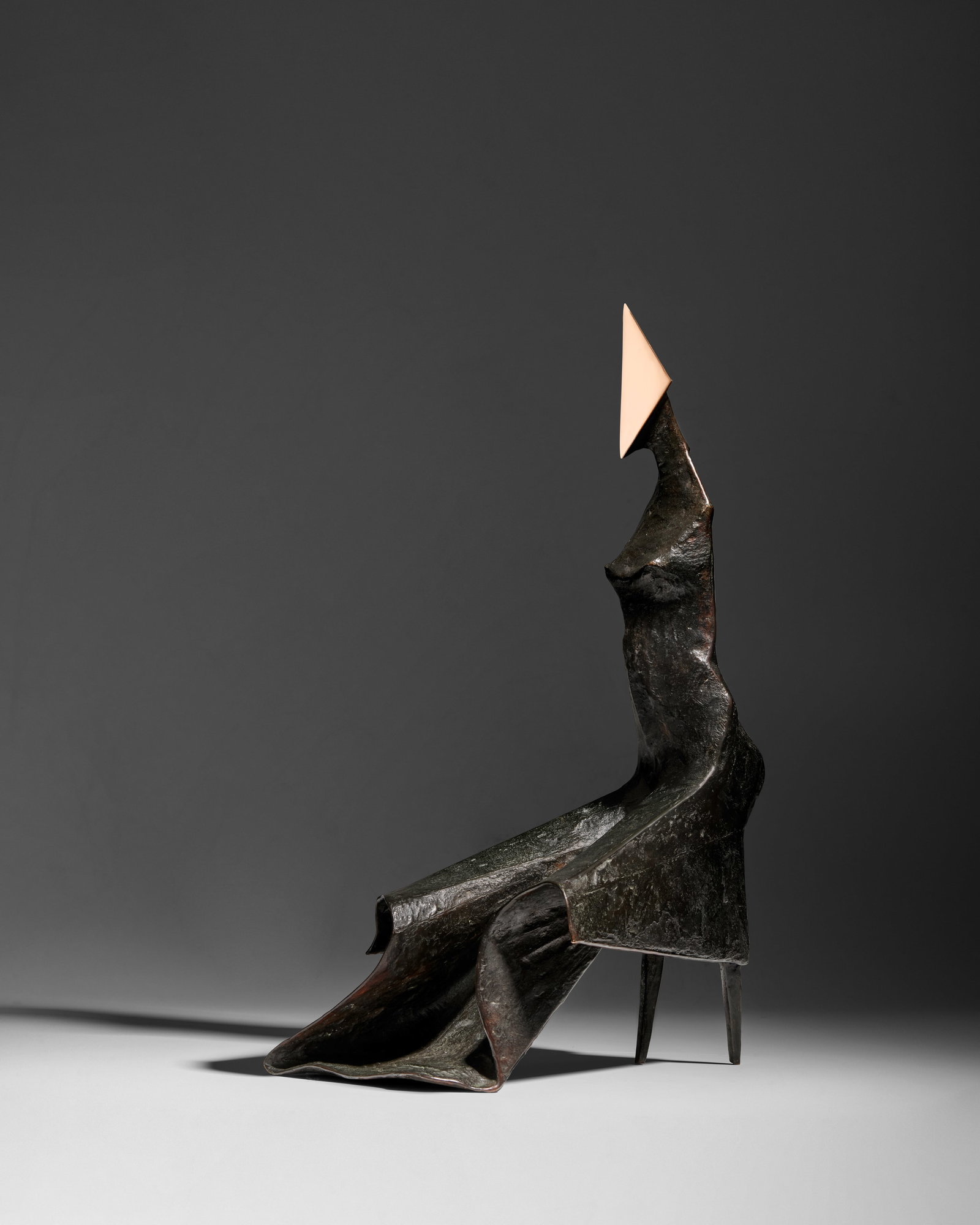 LYNN CHADWICK (1914-2003) Maquette III High Wind 25 x 3 3/4 x 5 5/8 in (63.5 x 9.5 x 14.25 cm) ...: LYNN CHADWICK (1914-2003) Maquette III High Wind stamped with the artist's monogram (within the triangle) and numbered '801S 4/9' (on the underside) bronze with black patina and polish 25 x 3 3/4 x 5