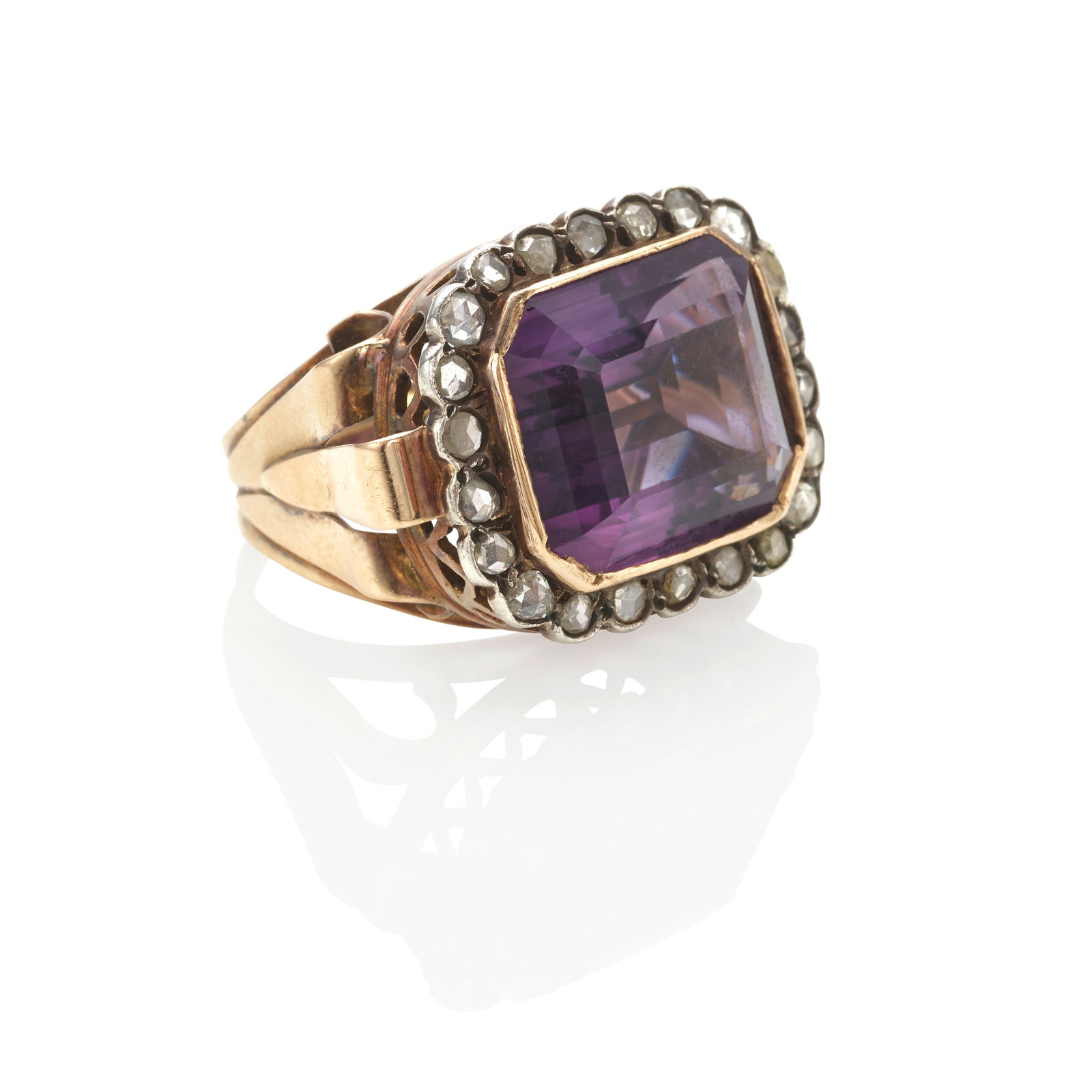 AN 18K ROSE GOLD, SILVER TOPPED-GOLD, AMETHYST AND DIAMOND RING (1 of 1)