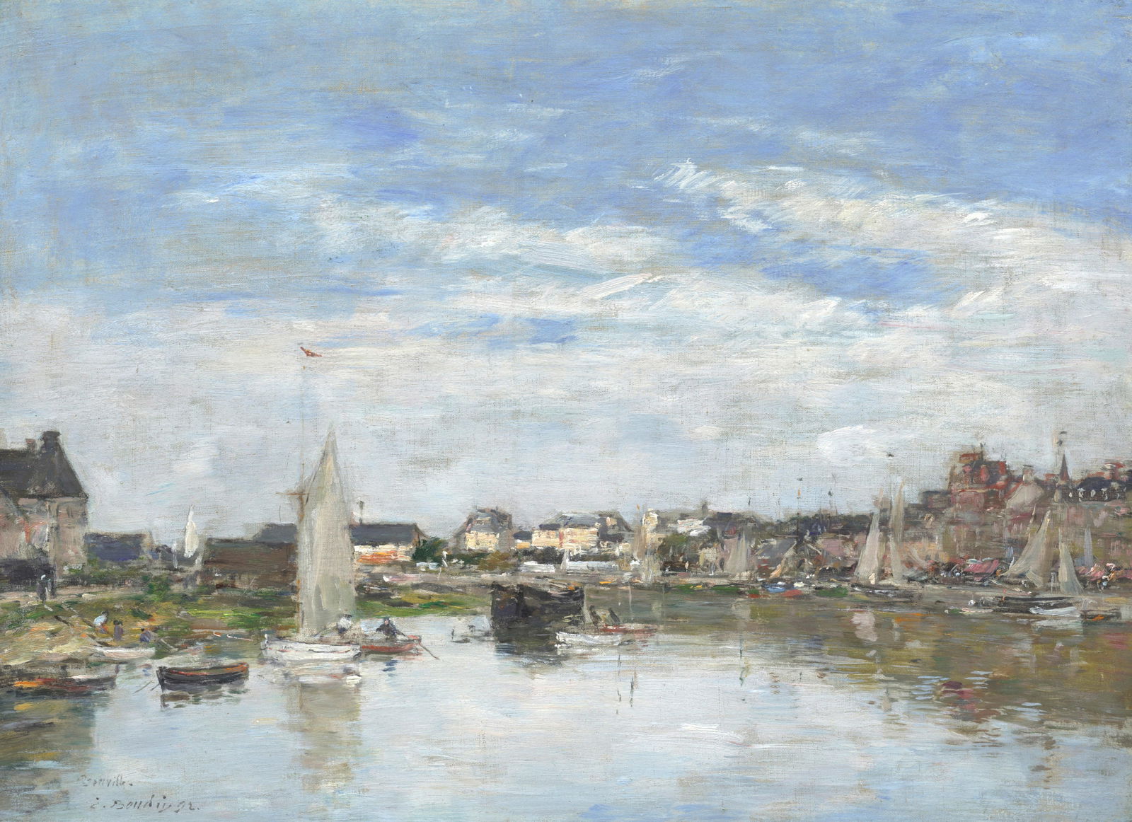 EUGÈNE BOUDIN (1824-1898) Trouville, la Port 16 1/8 x 21 11/16 in (41 x 55.1 cm) (Painted i...: EUGÈNE BOUDIN (1824-1898) Trouville, la Port signed, inscribed and dated 'Trouville. E. Boudin 92.' (lower left) oil on canvas 16 1/8 x 21 11/16 in (41 x 55.1 cm) Painted in 1892 Footnotes: Pr