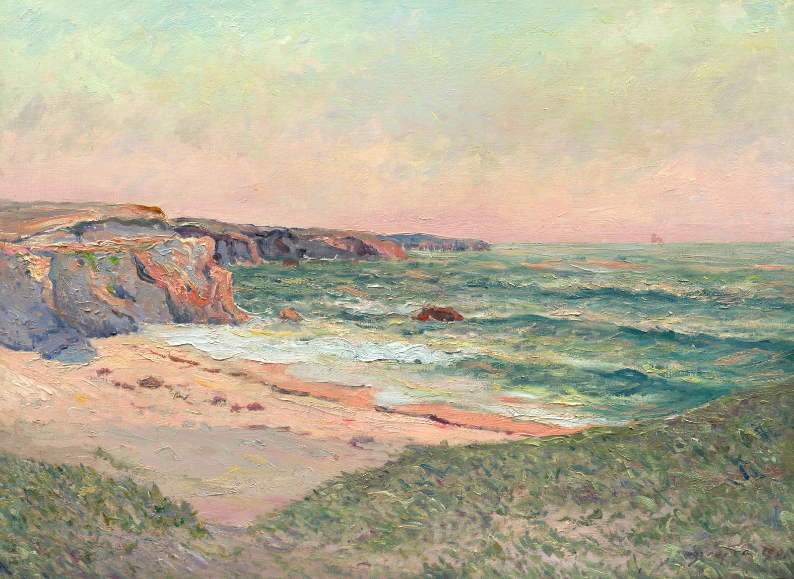 MAXIME MAUFRA (1861-1918) Les Dunes de Port Blanc (Presqu'ile de Quiberon) 23 5/8 x 31 3/4 in (6...: MAXIME MAUFRA (1861-1918) Les Dunes de Port Blanc (Presqu'ile de Quiberon) signed and dated 'Maufra 1908.' (lower right); inscribed 'Les Dunes de Port Blanc (Presqu'ile de Quiberon)' (on the stretcher
