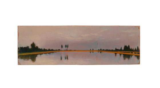 MARK INNERST (B. 1957) The Reservoir (Blue and Gold) 1987: MARK INNERST (B. 1957) The Reservoir (Blue and Gold) 1987 signed and dated 1987 on the reverse oil and acrylic on board 4 5/8 by 15 1/2 in. 11.7 by 39.4 cm. Footnotes: Provenance Galerie Montenay, Par