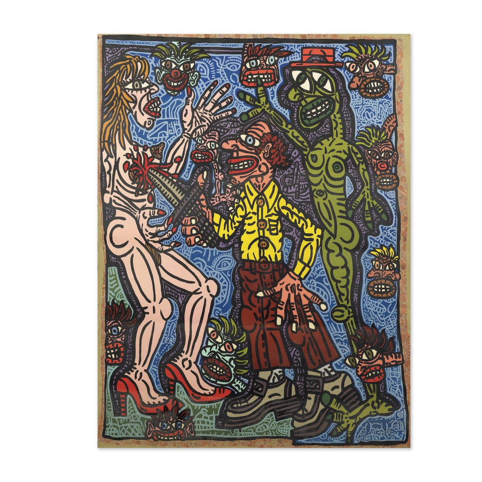 ROBERT COMBAS (NE EN 1957) Plantage de femme en rigolade, 1990 Sérigraphie en couleurs sur ...: ROBERT COMBAS (NE EN 1957) Plantage de femme en rigolade, 1990 Sérigraphie en couleurs sur vélin Epreuve hors commerce signée, datée et numérotée 'HC VIII/XX' (en marge d