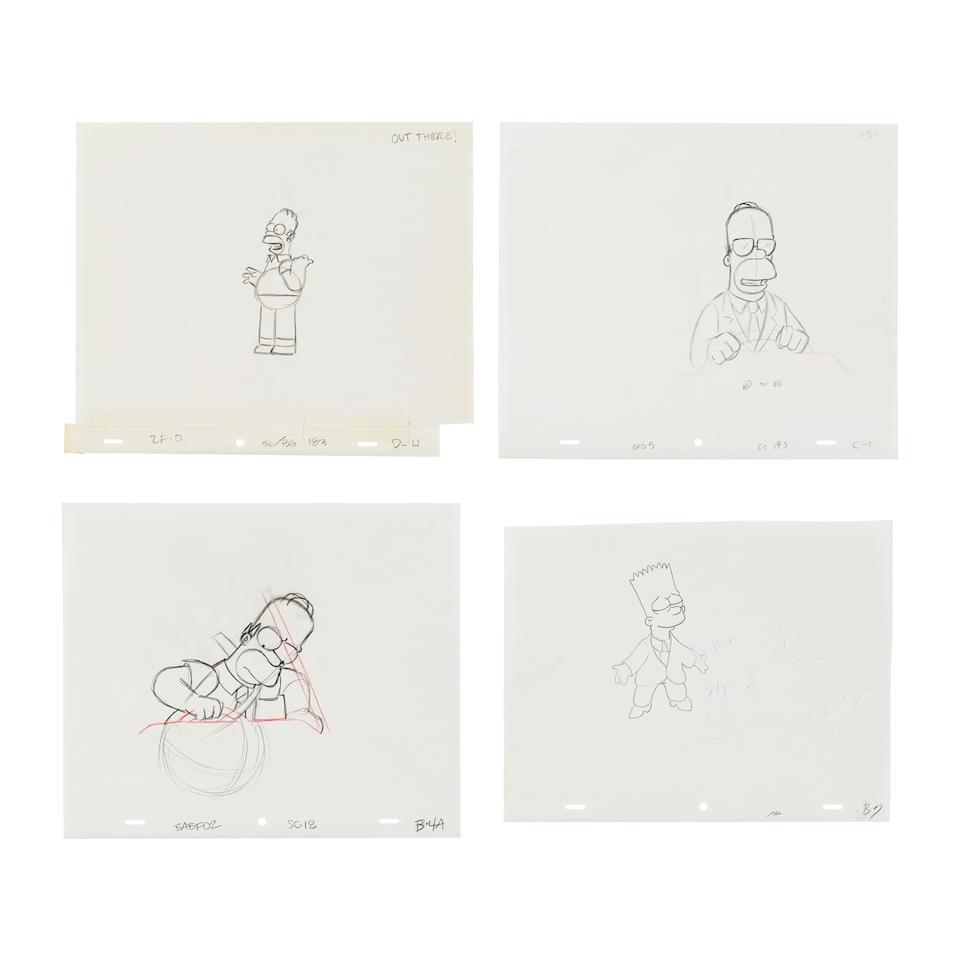 Matt Groening (American, born 1954). Homer & Bart Simpson. Quatre dessins de travail, 1970-1972 (1 of 1)