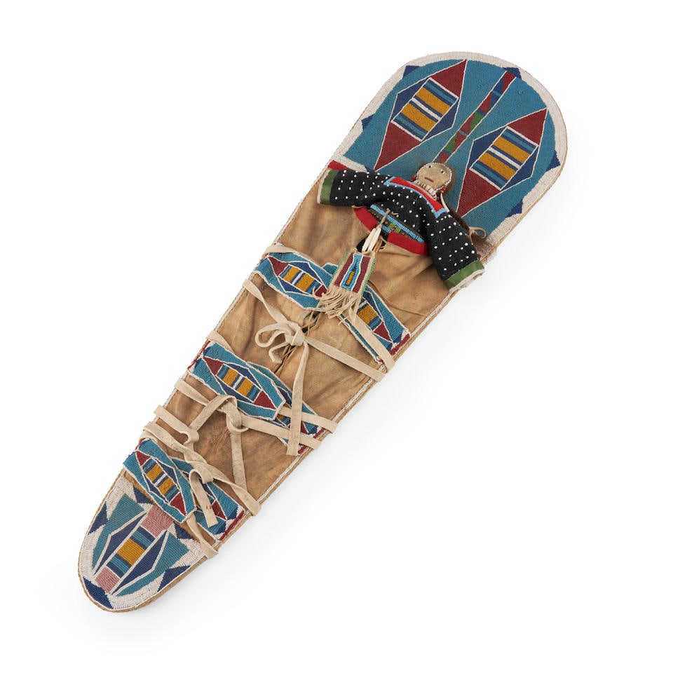 A large Apsáalooke (Crow) beaded cradle board lg. 39 1/2, wd. 12 in. (1 of 3)