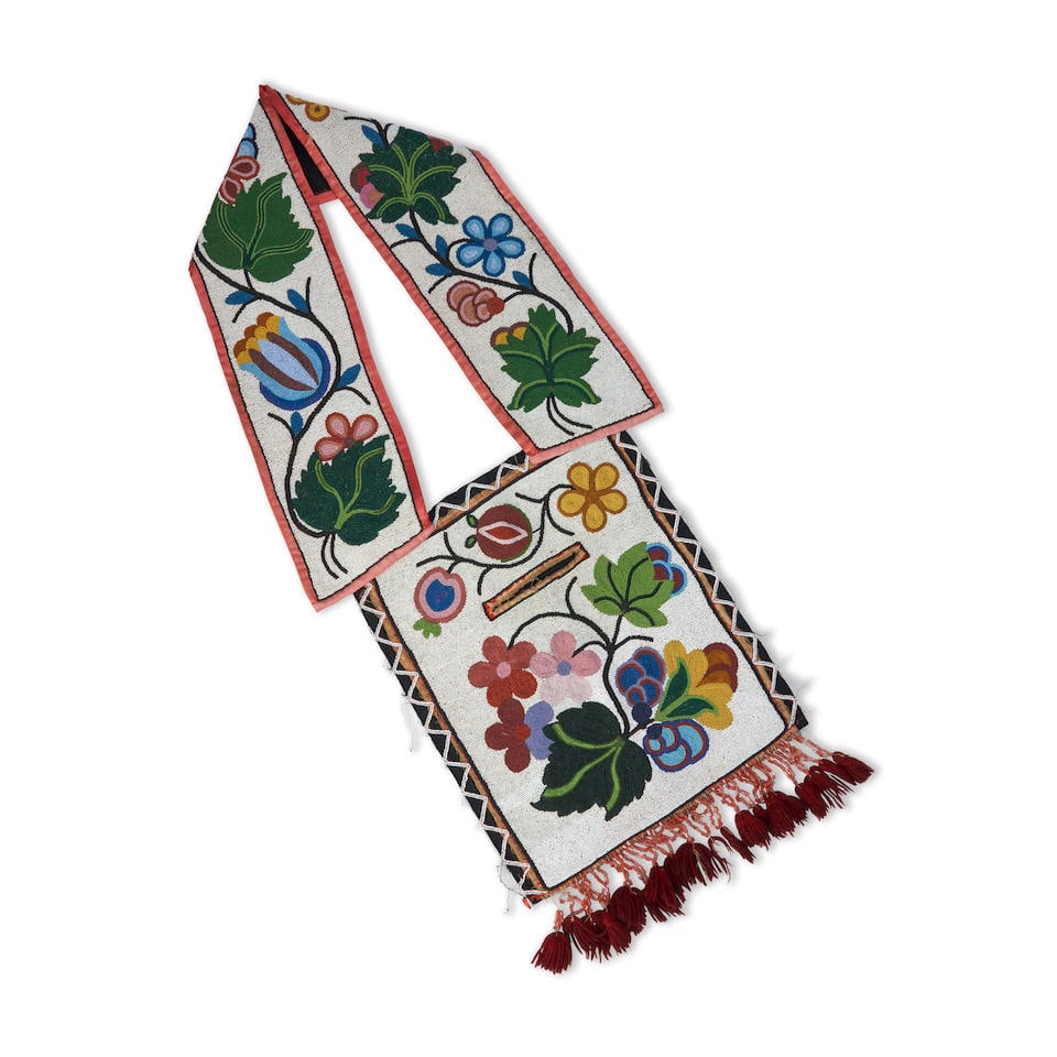 A Neshnabé (Potawatomi) beaded bandolier bag lg. 39, wd. 13 1/2 in. (1 of 3)