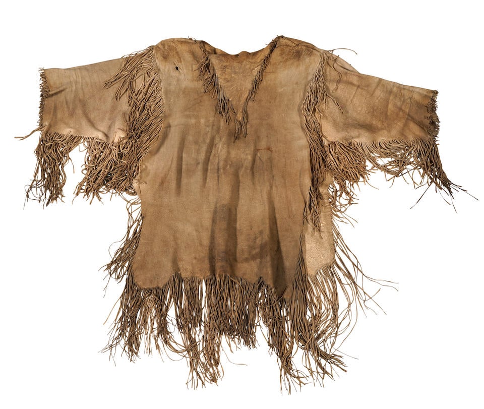 A Plains man's fringed hide shirt lg. including fringe 47, wd. 53 in. (1 of 2)