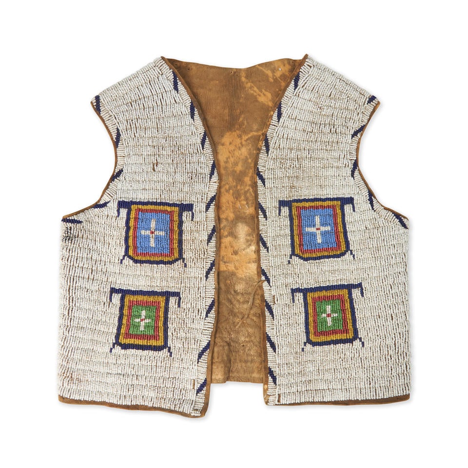 A Plains beaded hide child's vest ht. 13 1/2, wd. 13 1/4 in. (1 of 4)