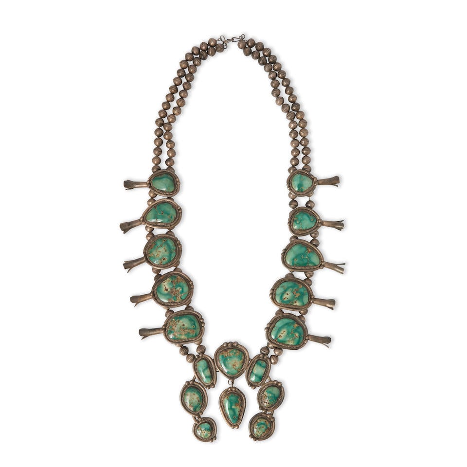 A large Melvin Thompson quash blossom necklace lg. of necklace 37, lg. of naja 4 1/2 in. (1 of 4)