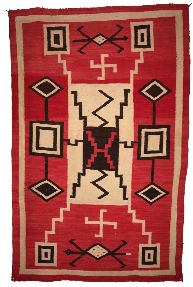 A large Diné (Navajo) Crystal storm pattern rug 90 1/2 x 58 1/4 in. (1 of 2)