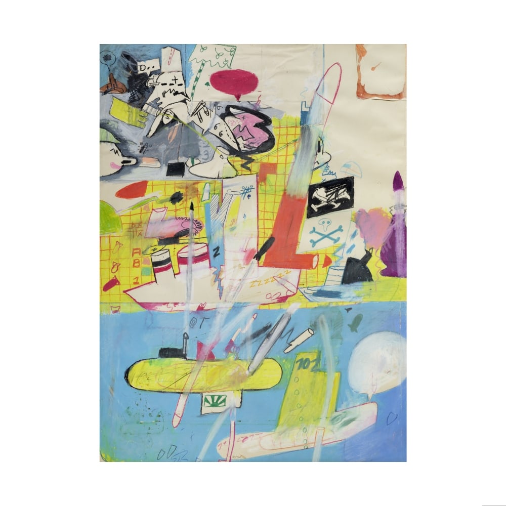 PETER SAUL (N. 1934) Sans titre 1960: PETER SAUL (N. 1934) Sans titre 1960 signé et daté 60 gouache, pastel gras, fusain et collage sur papier signed and dated 60 gouache, oilstick, charcoal and collage on paper <