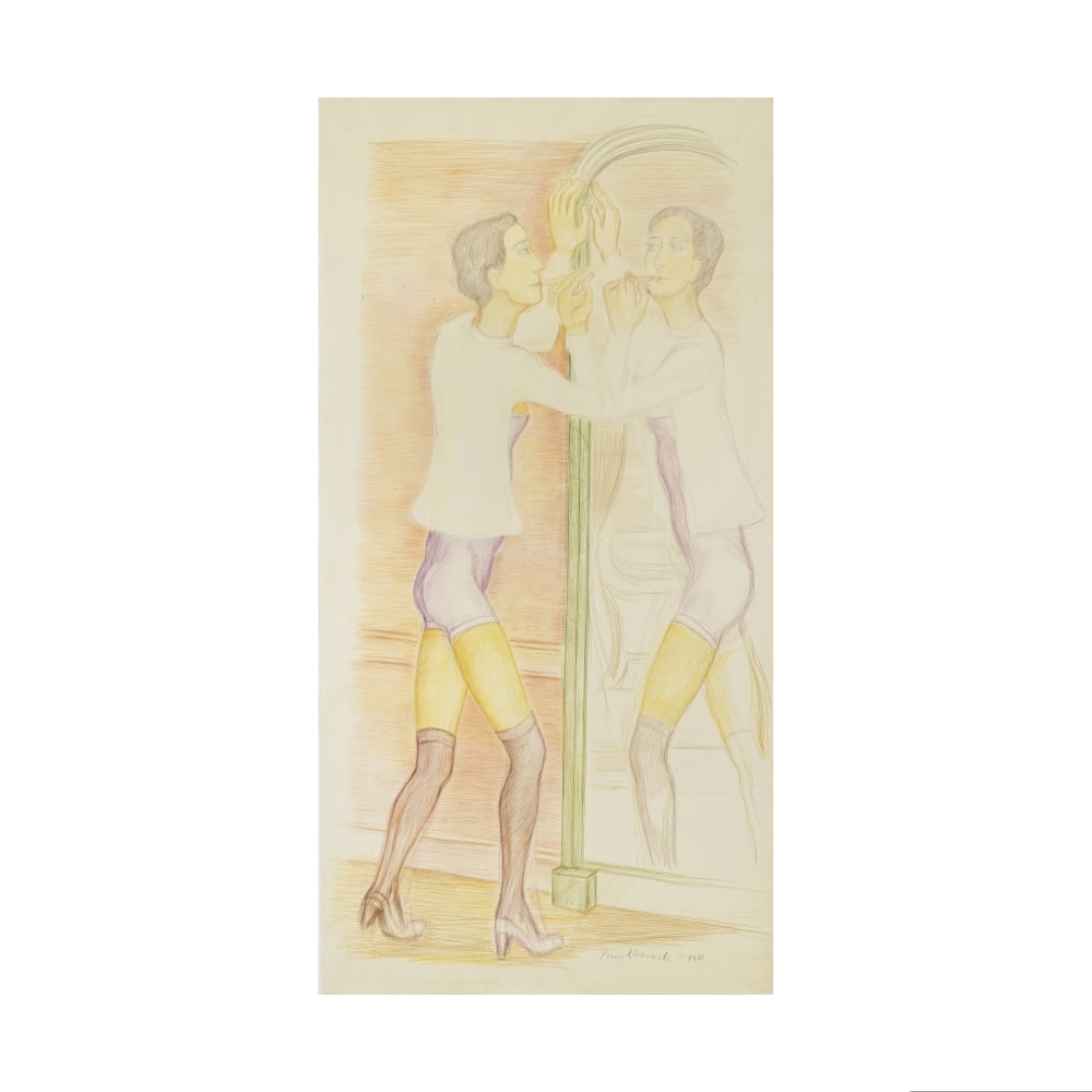 PIERRE KLOSSOWSKI (1905-2001) Roberte face au miroir 1985: PIERRE KLOSSOWSKI (1905-2001) Roberte face au miroir 1985 signé et daté 1985 pastel, crayons de couleurs et mine de plomb sur papier signed and dated 1985 pastel, coloured pencil