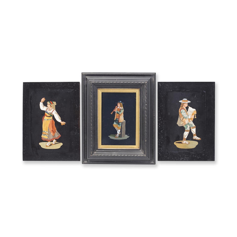 A collection of three Italian pietre dure panels depicting two musicians and a dancer Florentine... (1 of 1)
