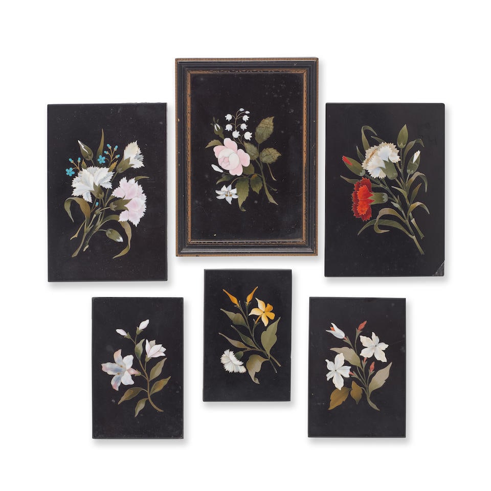 A collection of six Italian pietre dure panels depicting various floral sprays and posies Floren... (1 of 1)