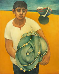 Louay Kayyali (Syria, 1934-1978) Fisherboy: Louay Kayyali (Syria, 1934-1978) Fisherboy oil on canvas, framed signed 'Kayyali' and dated '76' in Arabic (lower right), executed in 1976 93 x 73.5cm (36 5/8 x 28 15/16in). Footnotes: 'Duri