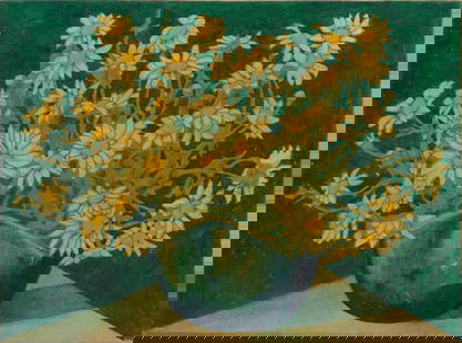 Louay Kayyali (Syria, 1934-1978) White Daisies: Louay Kayyali (Syria, 1934-1978) White Daisies oil on canvas, framed signed Louai Kayyali' and dated '76' (lower centre) in Arabic, signed 'Louai Kayyali', titled 'Flowers no. 6', dated '1976' on the
