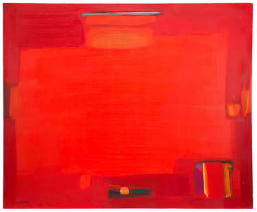 Jamil Molaeb (Lebanon, born 1948) Untitled (Red Abstract): Jamil Molaeb (Lebanon, born 1948) Untitled (Red Abstract) oil on canvas signed J.Molaeb (lower left and on the verso) executed in 1967 100 x 120cm (39 3/8 x 47 1/4in). Footnotes: Proven