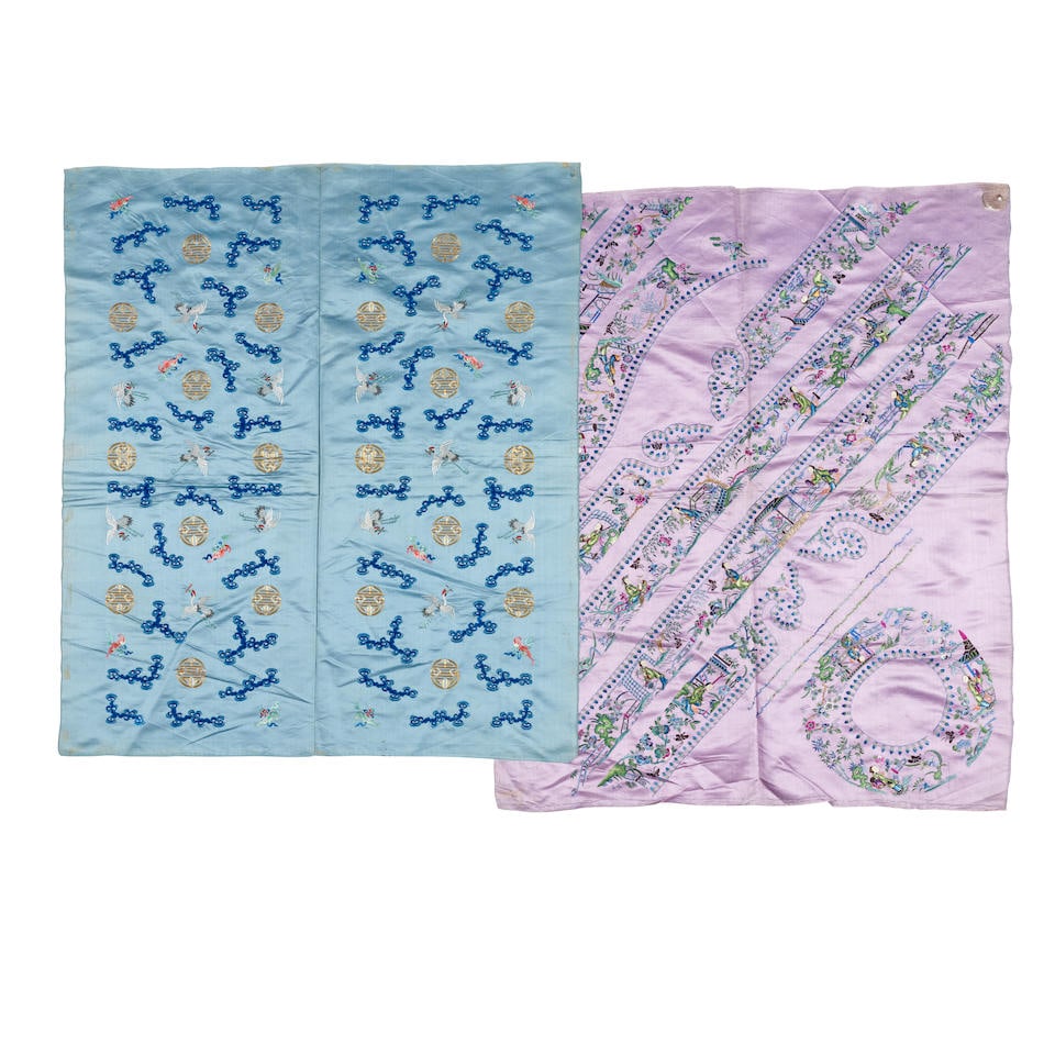 TEN EMBROIDERED SILK FRAGMENTS  Late Qing dynasty - 20th century (10) (1 of 2)