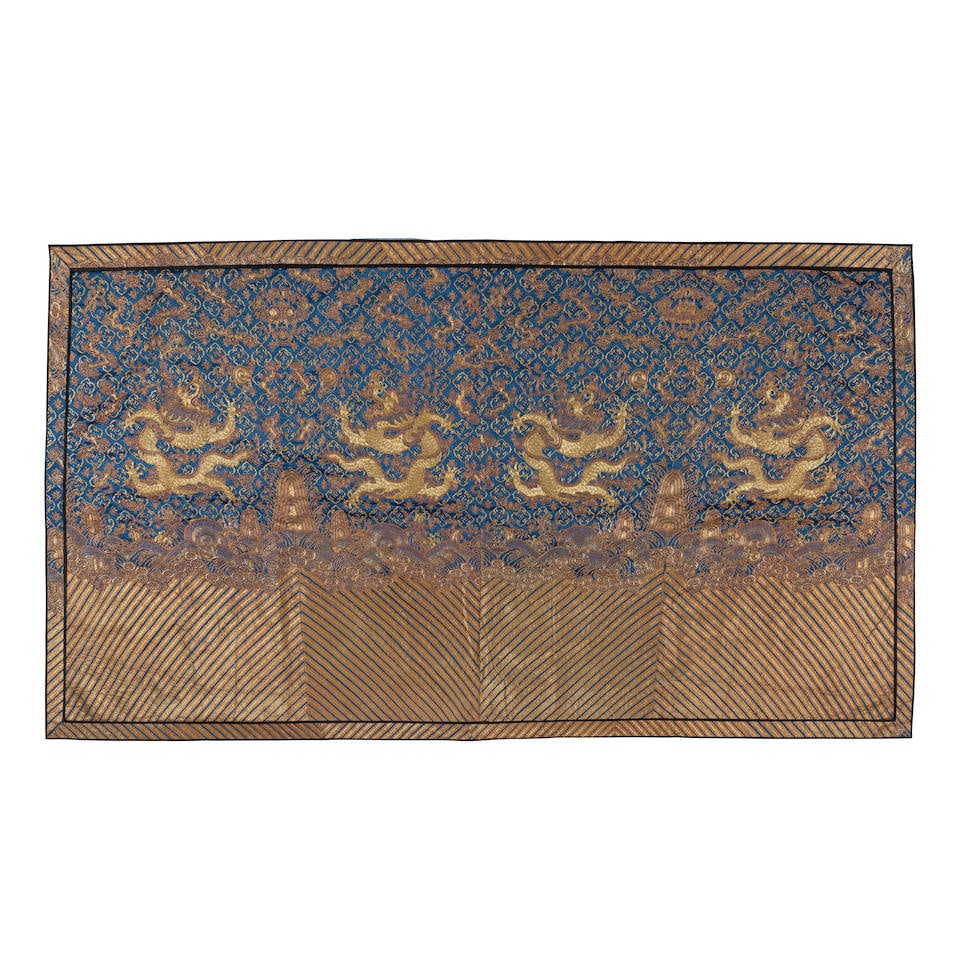 AN EMBROIDERED SILK HORIZONTAL DRAGON PANEL  Late Qing dynasty (1 of 1)