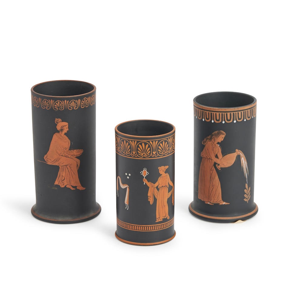 Three Wedgwood Encaustic Decorated Black Basalt Spills, England, late 18th/early 19th century, (1 of 1)