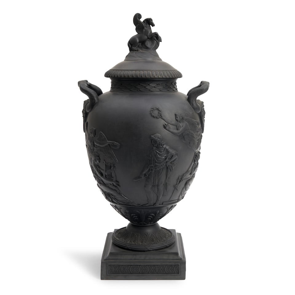 Wedgwood Black Basalt Pegasus Vase and Cover, England, 19th century, (1 of 1)