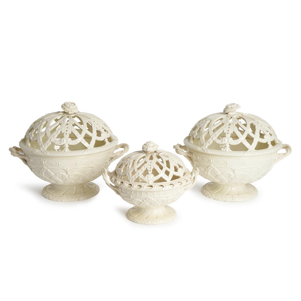 Three Wedgwood Queen's Ware Orange Baskets and Covers,  England, 19th century, (1 of 1)