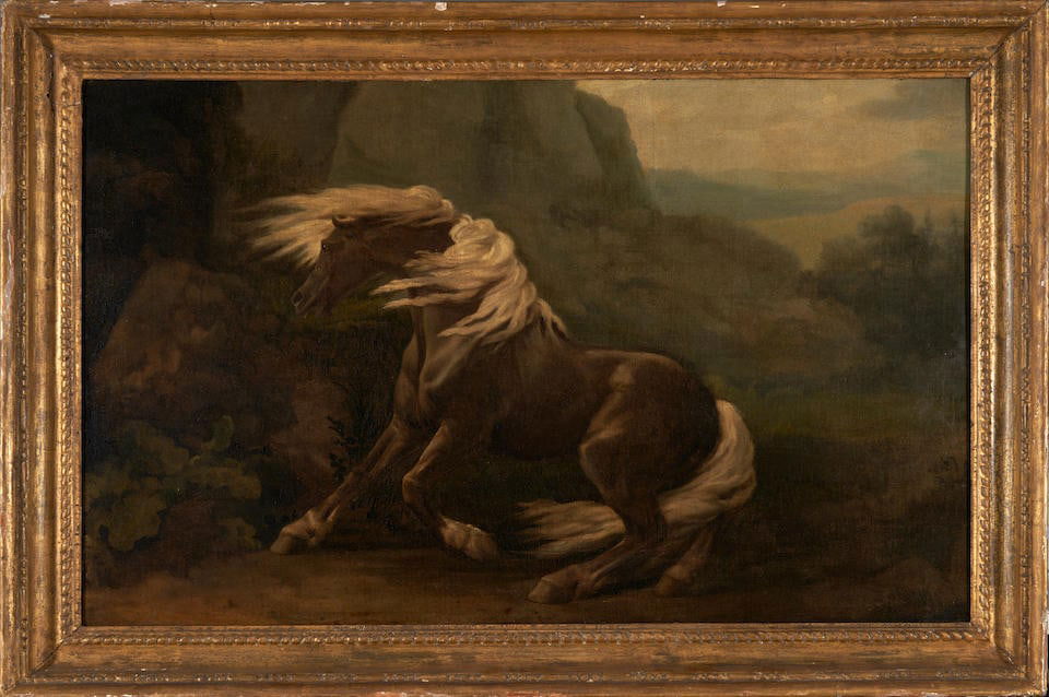 After George Stubbs, British (19th Century) A Startled Horse (framed 57.5 x 86.0 x 5.5 cm (22 5/...: After George Stubbs, British (19th Century) A Startled Horse unsigned oil on canvas 45.5 x 74.0 cm (17 15/16 x 29 1/8 in). framed 57.5 x 86.0 x 5.5 cm (22 5/8 x 33 7/8 x 2 3/16 in). Footnotes: N.B.