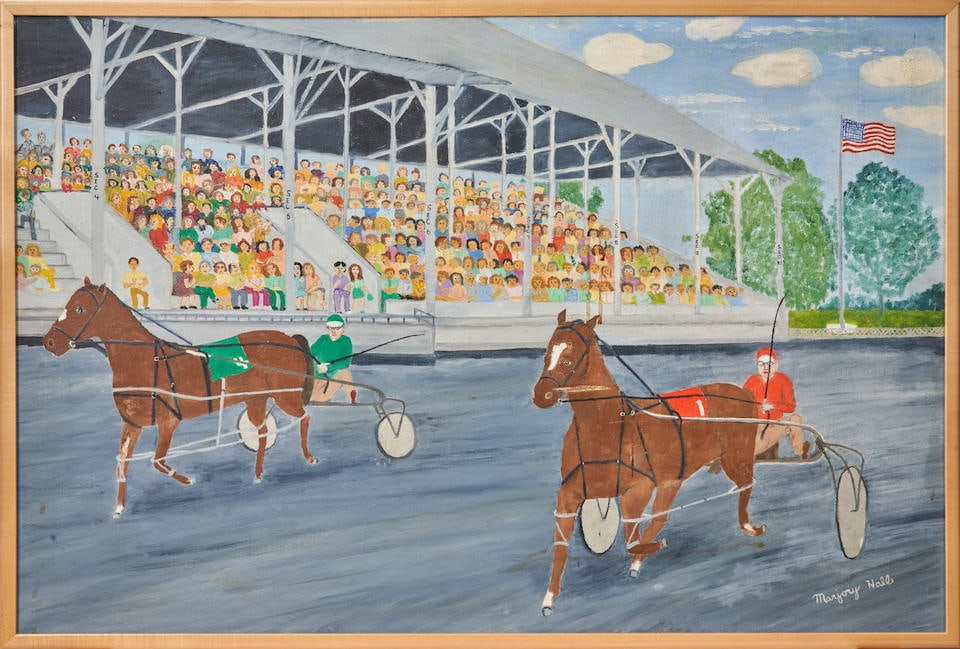 MARJORY HALL, Harness Racing Scene, late 20th century. Canvas, 36 x 24 in. Framed, 37 x 25 in. (1 of 3)