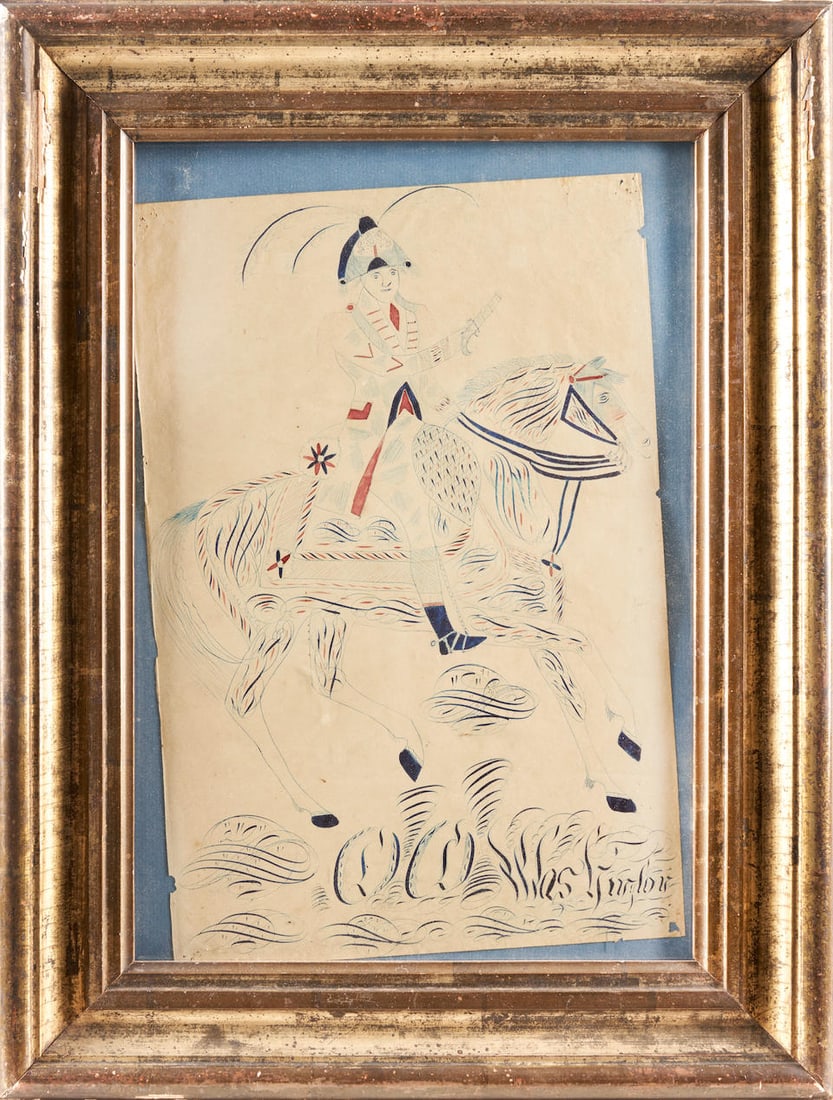 Framed Fraktur Portrait of George Washington, America, mid-19th century. (1 of 3)