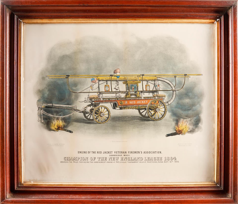 BROOKS BANK NOTE CO., Boston, Massachusetts, c. 1895. Engine of the Red Jacket, Veteran Firemen'... (1 of 3)