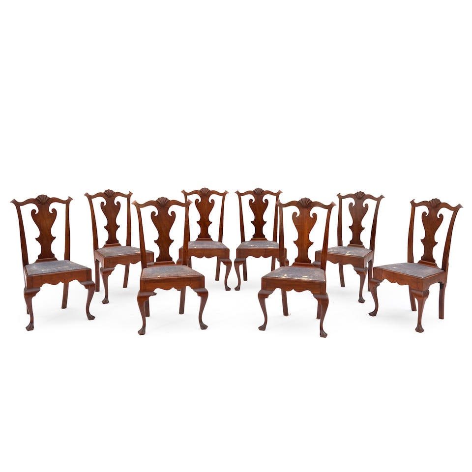 Set of Eight Chippendale-style Bench-made Carved Walnut Side Chairs, America, early 20th century. (1 of 5)