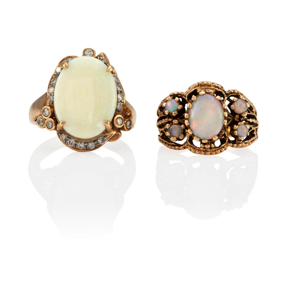 TWO 14K, 10K GOLD, OPAL, AND DIAMOND RINGS (1 of 3)