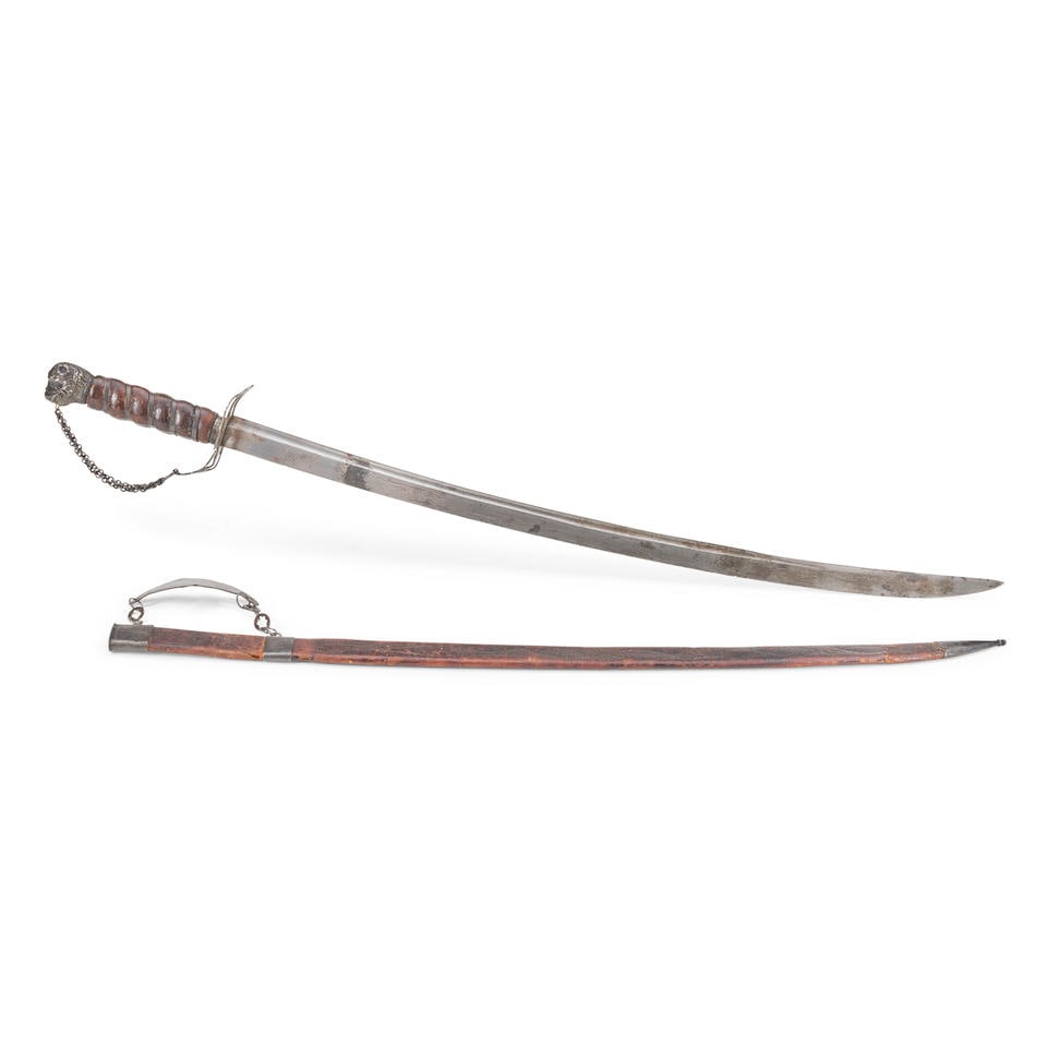 Silver Hilted Hanger,: Silver Hilted Hanger, Likely John Ward Gilman, Exeter, New Hampshire, third quarter of the 18th century. Silver hilt with openwork counter guard decorated with fine wrigglework engraving, double silve