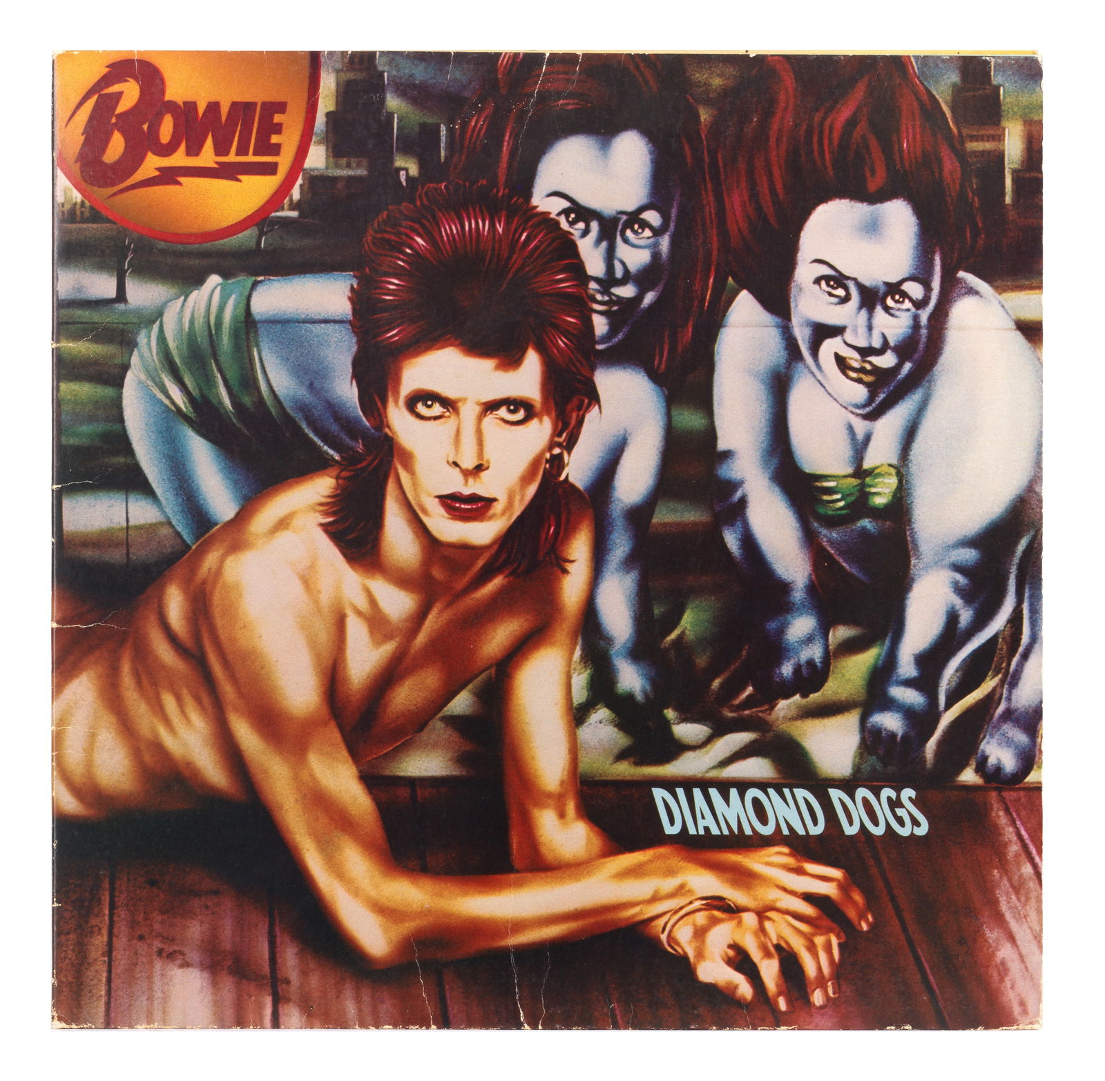 David Bowie: A Rare Uncensored Album Cover For Diamond Dogs, RCA, CPLI-0576, 1974,: David Bowie: A Rare Uncensored Album Cover For Diamond Dogs, RCA, CPLI-0576, 1974, the sleeve for the album featuring the uncensored version of the cover artwork by Guy Peellaert, known as Bowie's 'bu