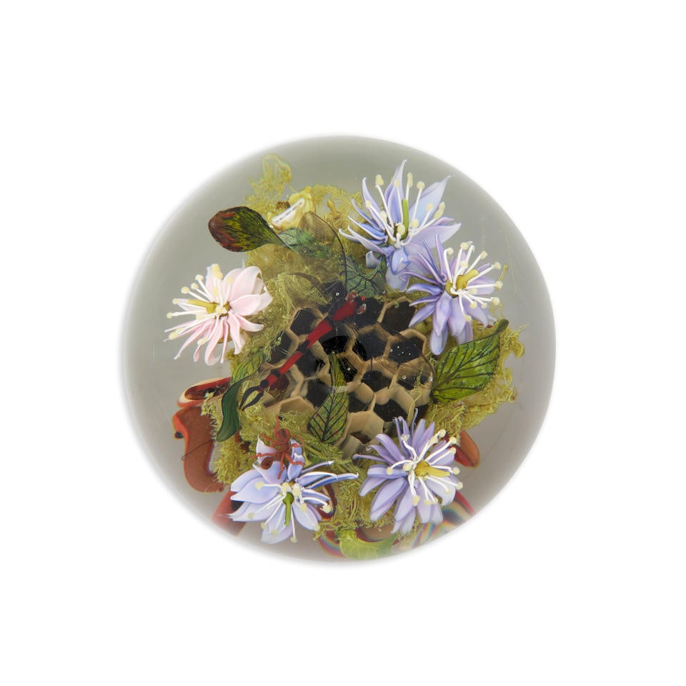 PAUL J. STANKARD (B. 1943) 'FERTILE SEEDS' PAPERWEIGHT, United States, flowers, honeycomb and dr... (1 of 3)