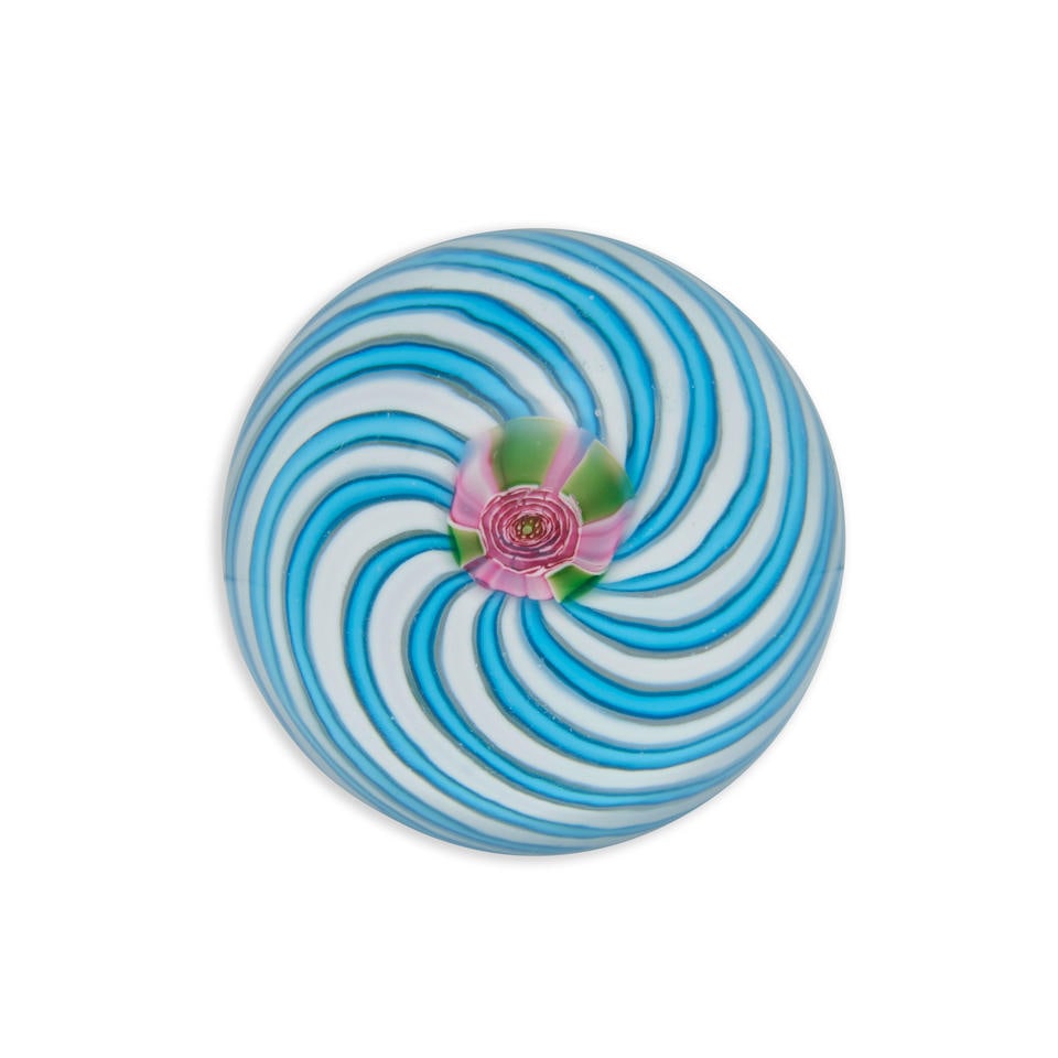 ANTIQUE CLICHY SWIRL PAPERWEIGHT, c. 1850, central 'Clichy Rose' cane, unmarked, ht. 1 5/8, dia.... (1 of 2)