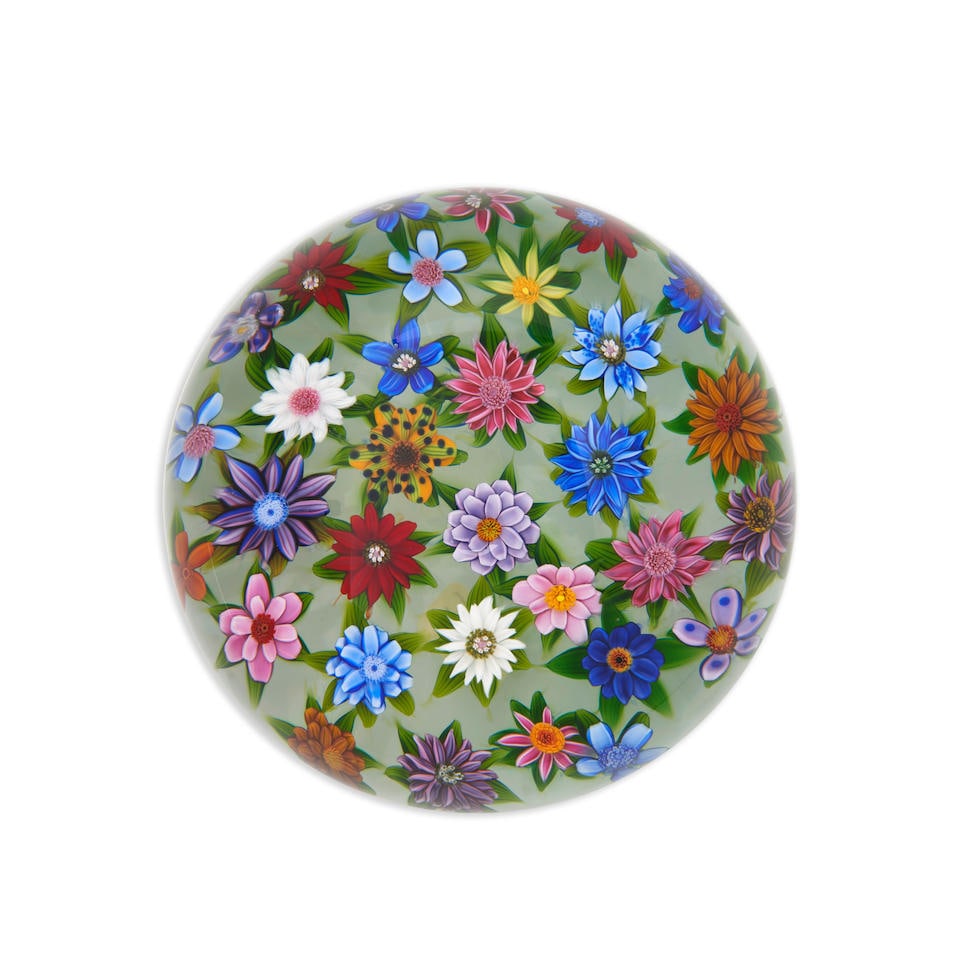 DEBBIE TARSITANO (B. 1955) FLOWER MEADOW PAPERWEIGHT, Massachusetts, c. 2000, signed in cane ini... (1 of 3)