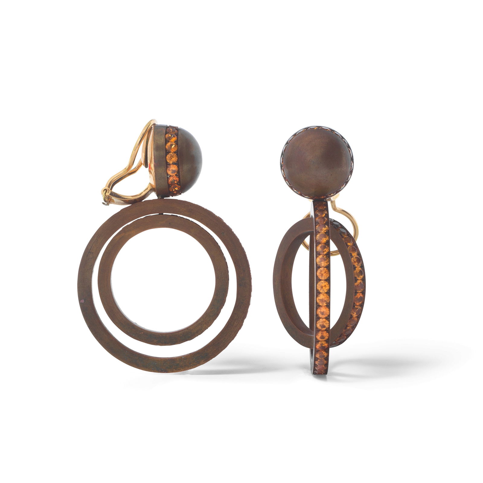 HEMMERLE: BRASS AND GARNET EARCLIPS (1 of 1)