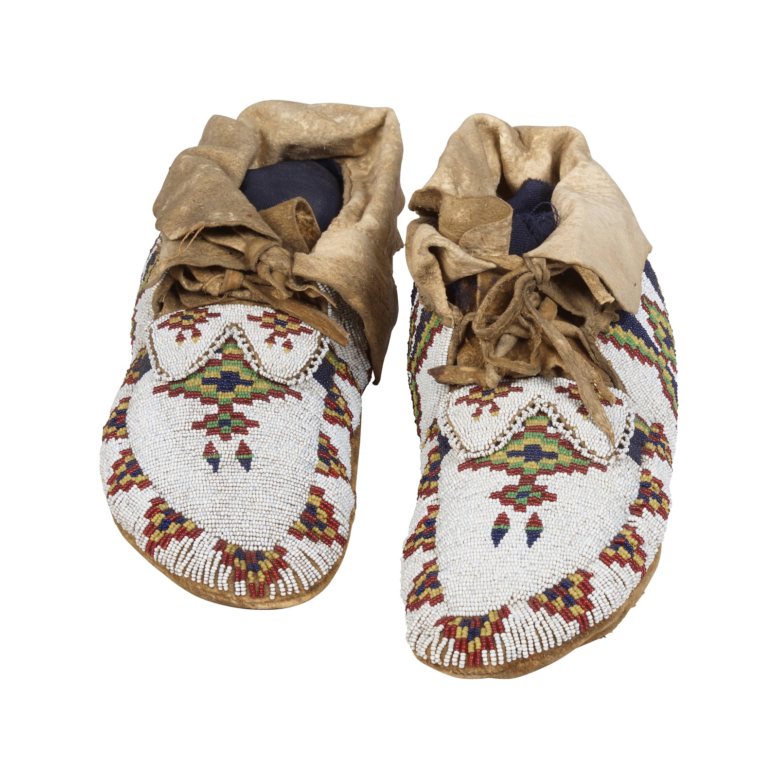 A pair of Tsitsistas/Suhtai (Cheyenne) or Inunaina (Arapaho) beaded moccasins (1 of 5)