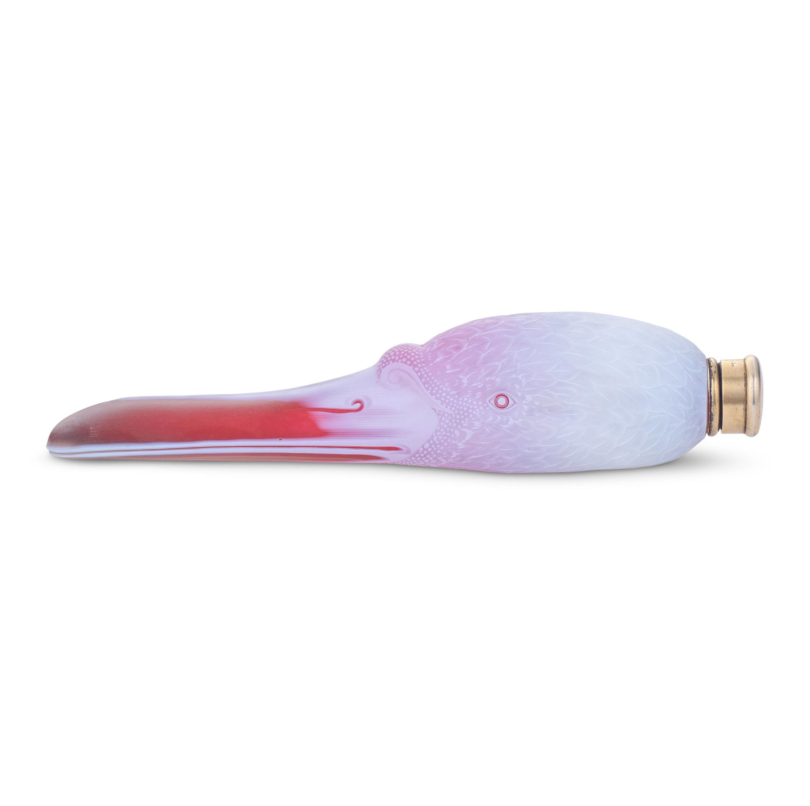A fine Thomas Webb and Sons cameo glass swan's head scent bottle, circa 1885: A fine Thomas Webb and Sons cameo glass swan's head scent bottle, circa 1885 Naturalistically modelled as a swan's head, in translucent ruby-red overlaid in opaque white glass and finely carved with f