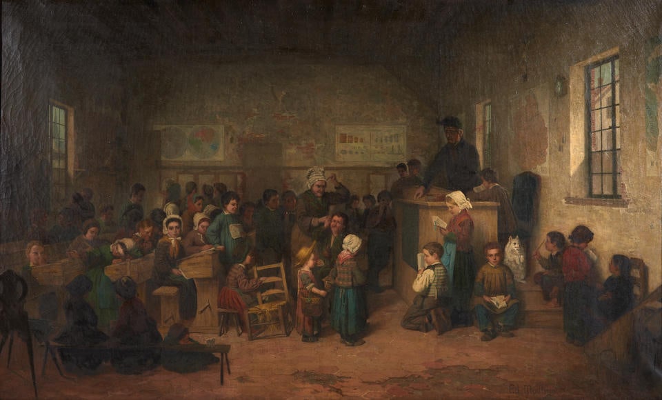ANTOINE EDOUARD JOSEPH MOULINET (French, 1833-1891) The Village School (framed 120.0 x 184.0 x 4... (1 of 4)