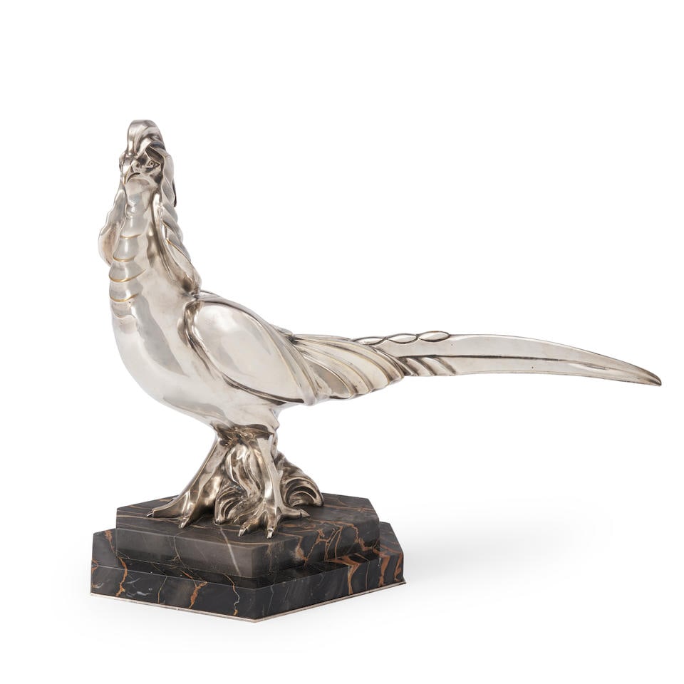 Art Deco-style Silvered Bronze Pheasant, (1 of 1)