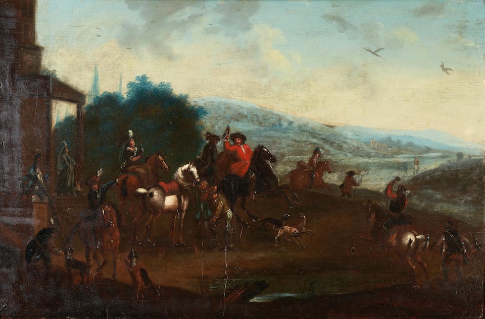 Manner of Philips Wouwerman (Dutch, 1619-1668) Departing on the Hunt framed 62.0 x 85.0 x 7.0 cm... (1 of 3)