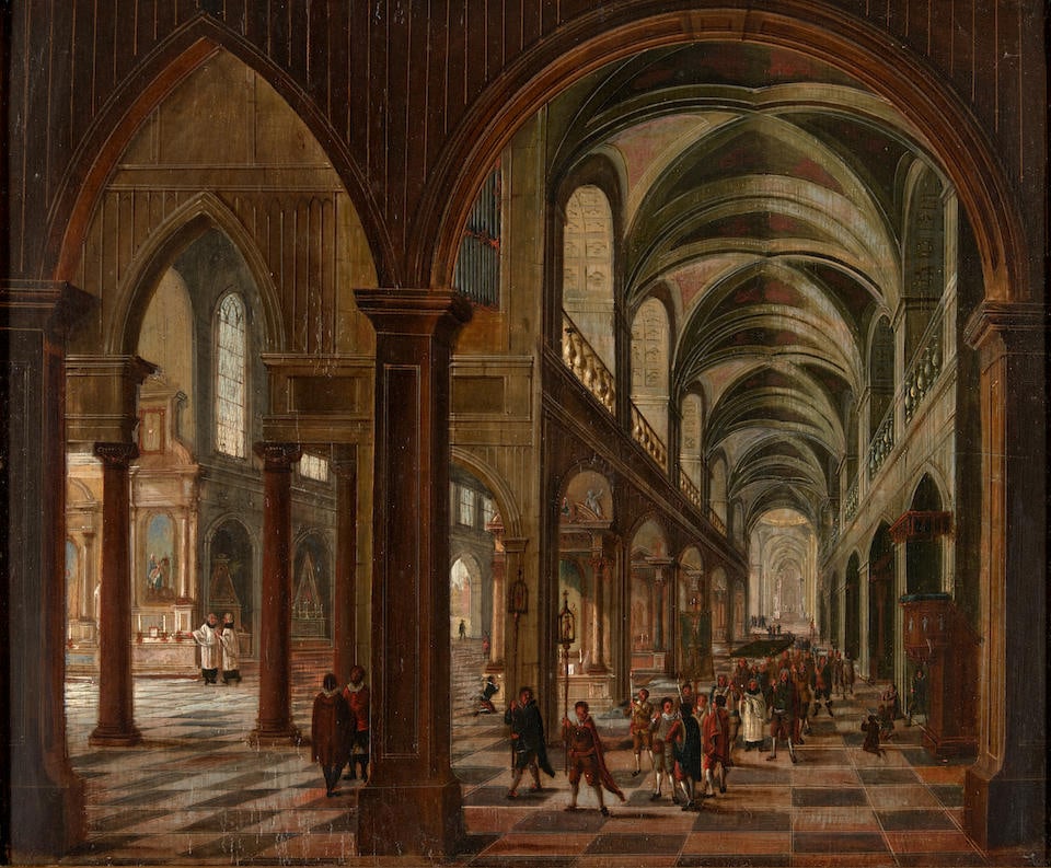 Follower of Christian Stocklin (Geneva 1741-1795 Frankfurt) Church Interior with Procession fram... (1 of 3)