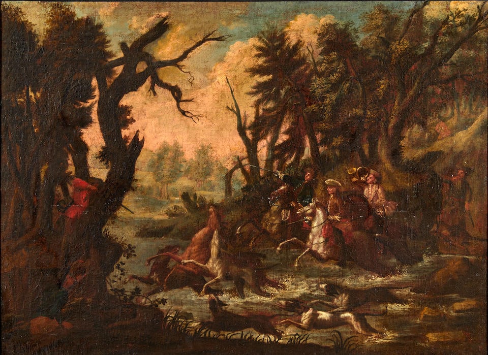 Western European School (possibly German, Austrian, or Czech), 18th century The Deer Hunt framed... (1 of 3)