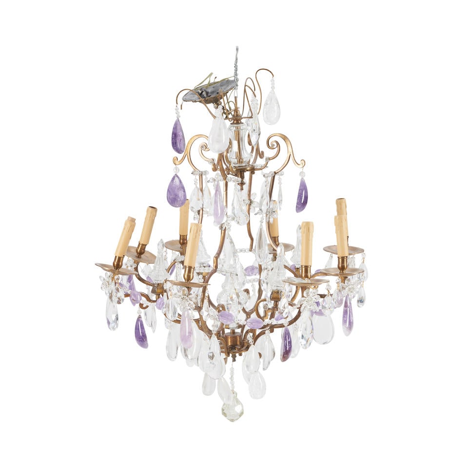 Amethyst-colored Glass and Rock Crystal Eight-light Chandelier, (1 of 1)