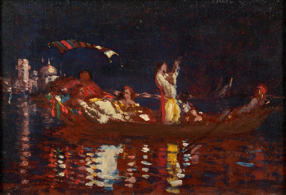 School of Felix Ziem (France, 1820-1911) Venetian Gondola at Night (framed 44.0 x 56.5 x 6.0 cm ... (1 of 3)